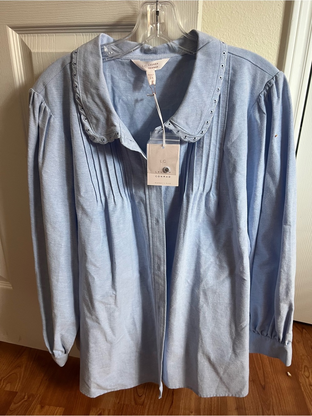 LC Lauren Conrad Pale Blue Eyelet-Collar Jean Jacket